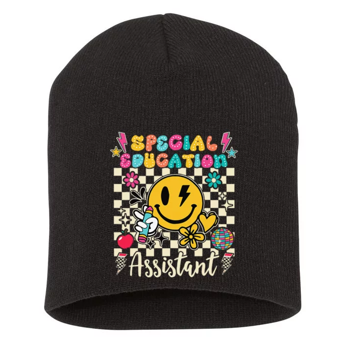 Special Education Assistant Teacher Groovy Back To School Short Acrylic Beanie