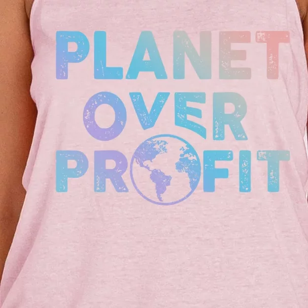 Sustainability Earth And Saying Planet Over Profit Gift Women's Knotted Racerback Tank