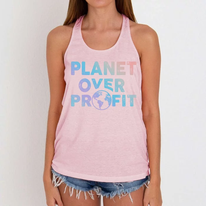 Sustainability Earth And Saying Planet Over Profit Gift Women's Knotted Racerback Tank