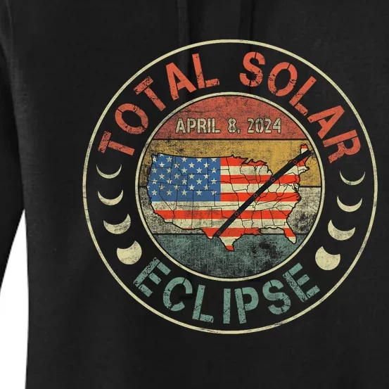 Solar Eclipse April 8 2024 America Path Map Vintage Totality Women's Pullover Hoodie