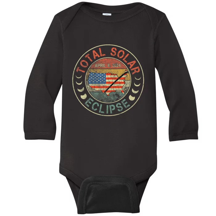 Solar Eclipse April 8 2024 America Path Map Vintage Totality Baby Long Sleeve Bodysuit