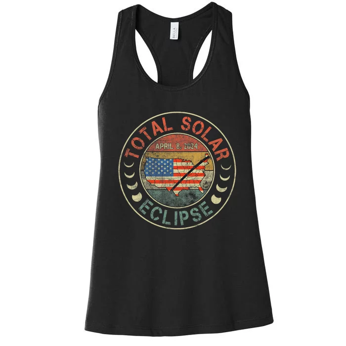 Solar Eclipse April 8 2024 America Path Map Vintage Totality Women's Racerback Tank