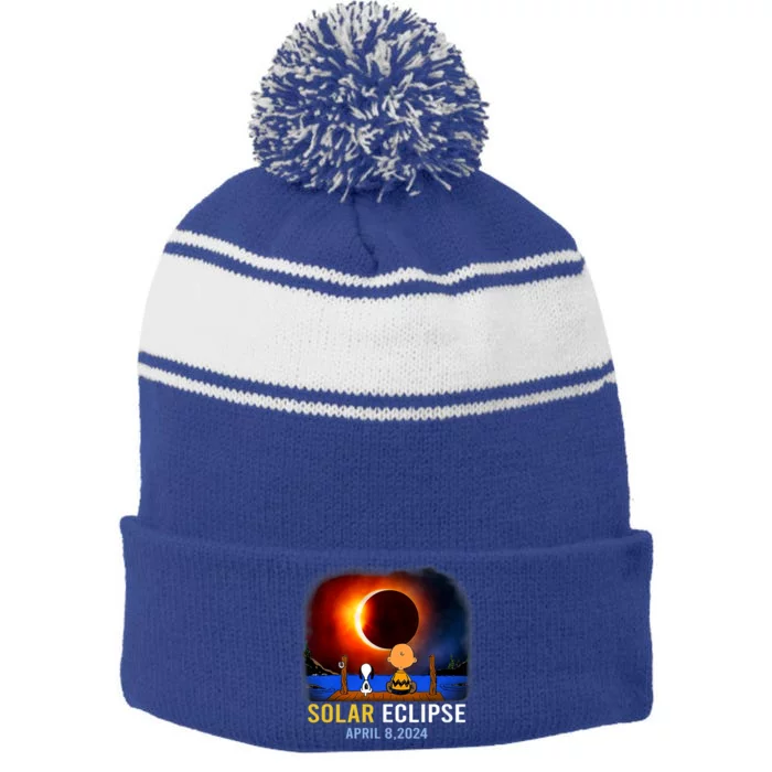 Solar Eclipse April 8 2024 Totality April 8 Stripe Pom Pom Beanie