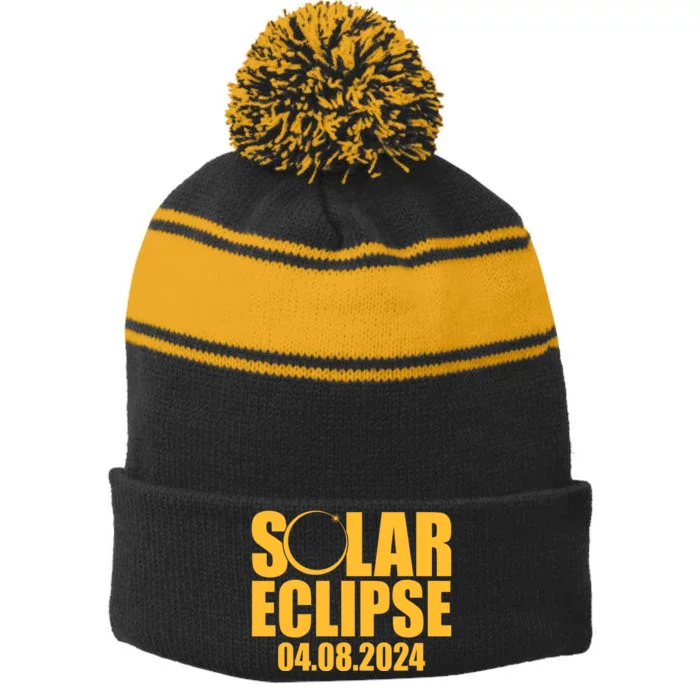 Solar Eclipse April 08 2024 Stripe Pom Pom Beanie