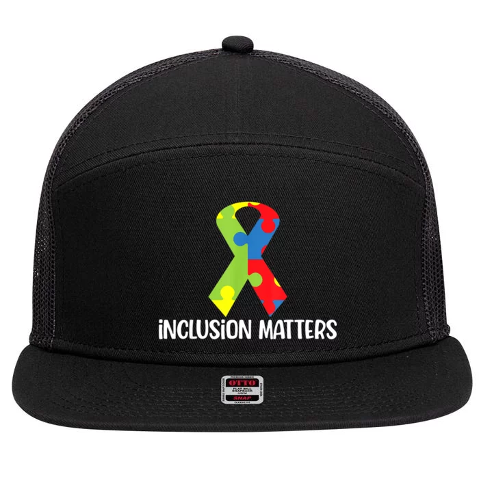 Special Education Autism Awareness Teacher Inclusion Matters 7 Panel Mesh Trucker Snapback Hat