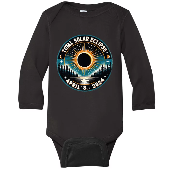 Solar Eclipse Astronomy Vintage 2024 Solar Eclipse Baby Long Sleeve Bodysuit