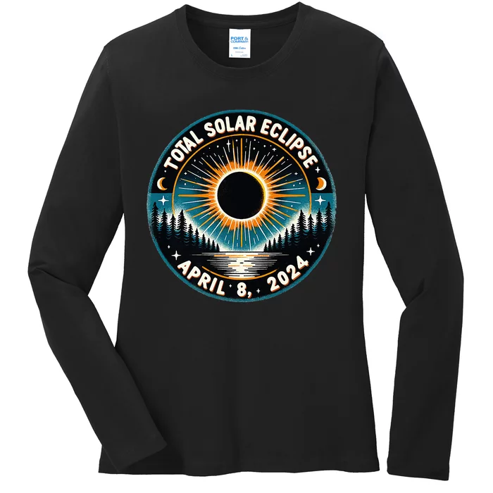 Solar Eclipse Astronomy Vintage 2024 Solar Eclipse Ladies Long Sleeve Shirt