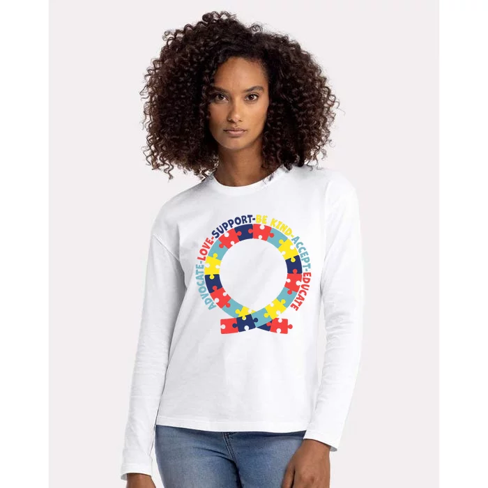 Support Educate Advocate Love Autism Awareness Puzzle Ribbon Womens Cotton Relaxed Long Sleeve T-Shirt