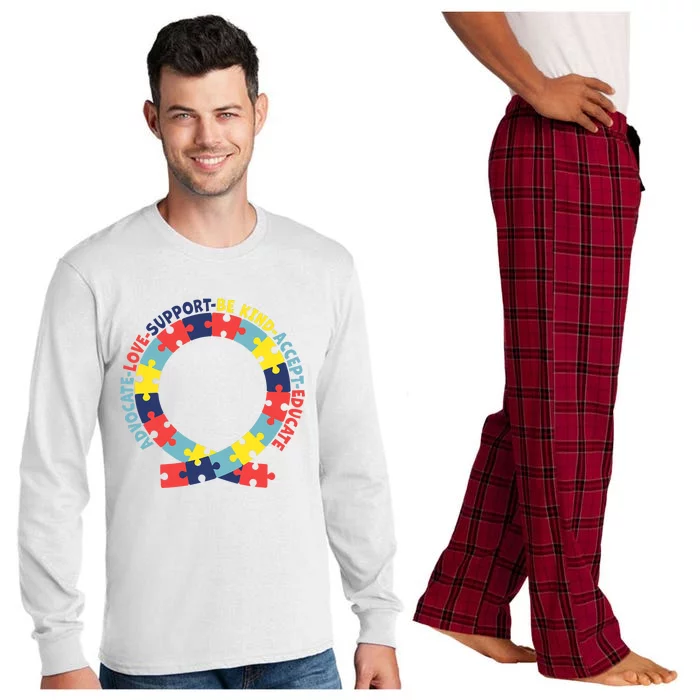 Support Educate Advocate Love Autism Awareness Puzzle Ribbon Long Sleeve Pajama Set