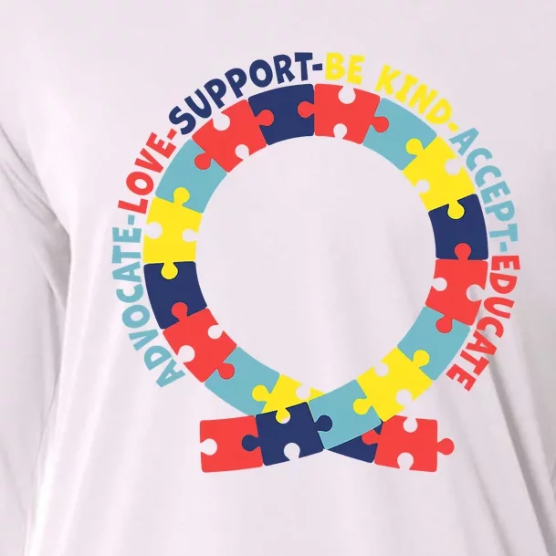 Support Educate Advocate Love Autism Awareness Puzzle Ribbon Cooling Performance Long Sleeve Crew