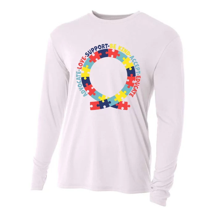 Support Educate Advocate Love Autism Awareness Puzzle Ribbon Cooling Performance Long Sleeve Crew