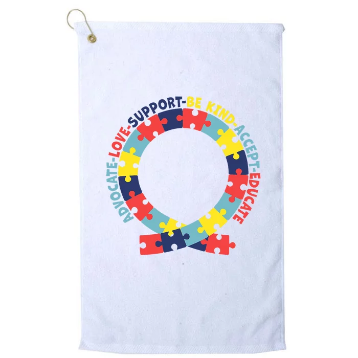 Support Educate Advocate Love Autism Awareness Puzzle Ribbon Platinum Collection Golf Towel