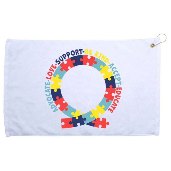 Support Educate Advocate Love Autism Awareness Puzzle Ribbon Grommeted Golf Towel