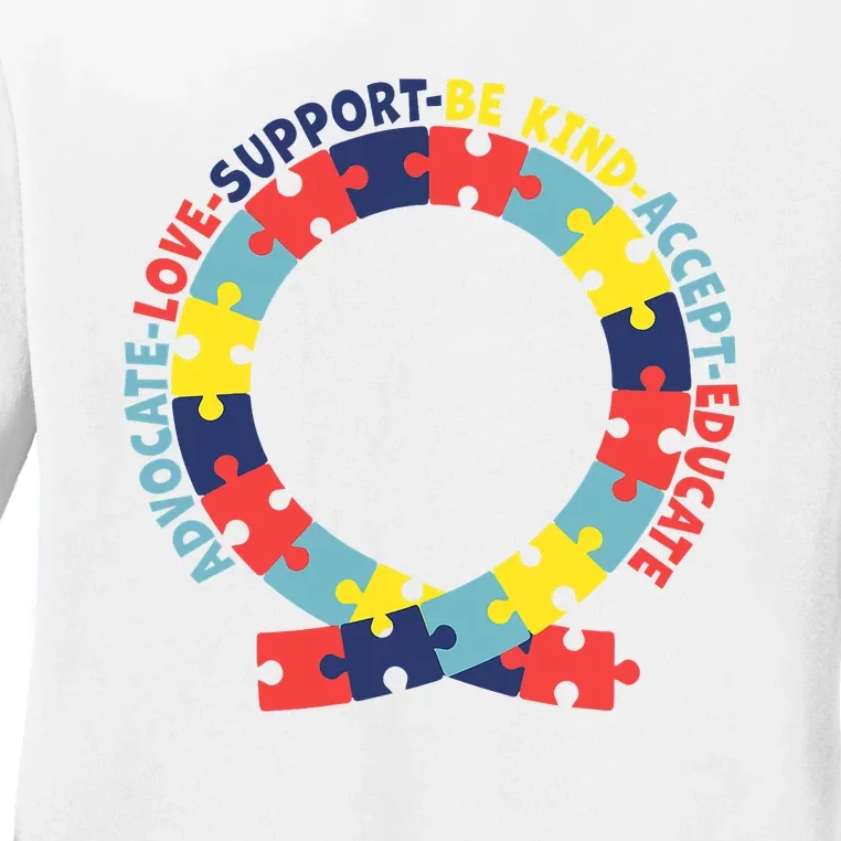 Support Educate Advocate Love Autism Awareness Puzzle Ribbon Ladies Long Sleeve Shirt