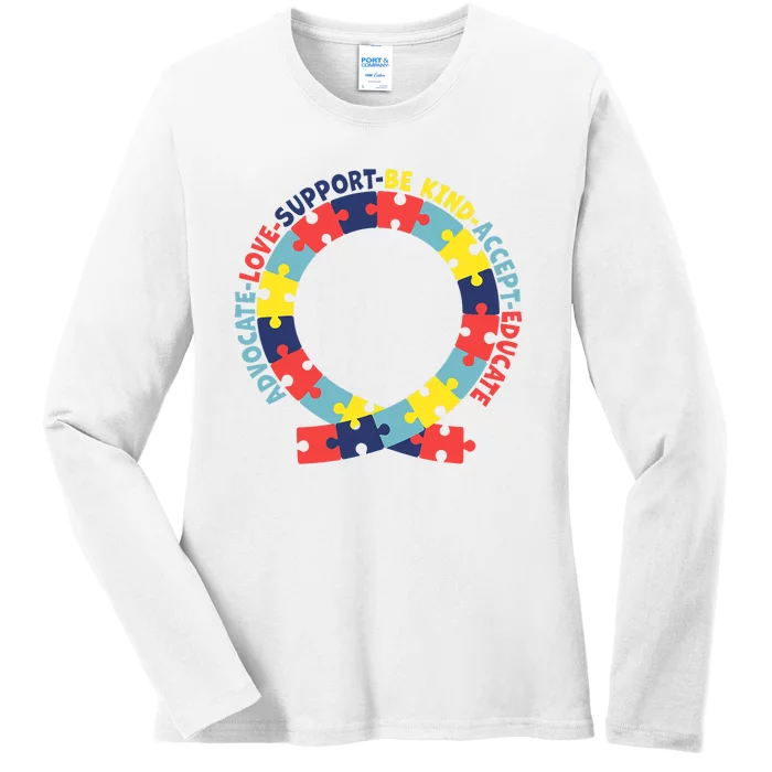 Support Educate Advocate Love Autism Awareness Puzzle Ribbon Ladies Long Sleeve Shirt