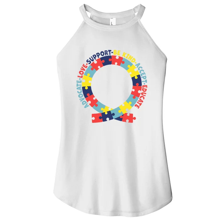 Support Educate Advocate Love Autism Awareness Puzzle Ribbon Women’s Perfect Tri Rocker Tank