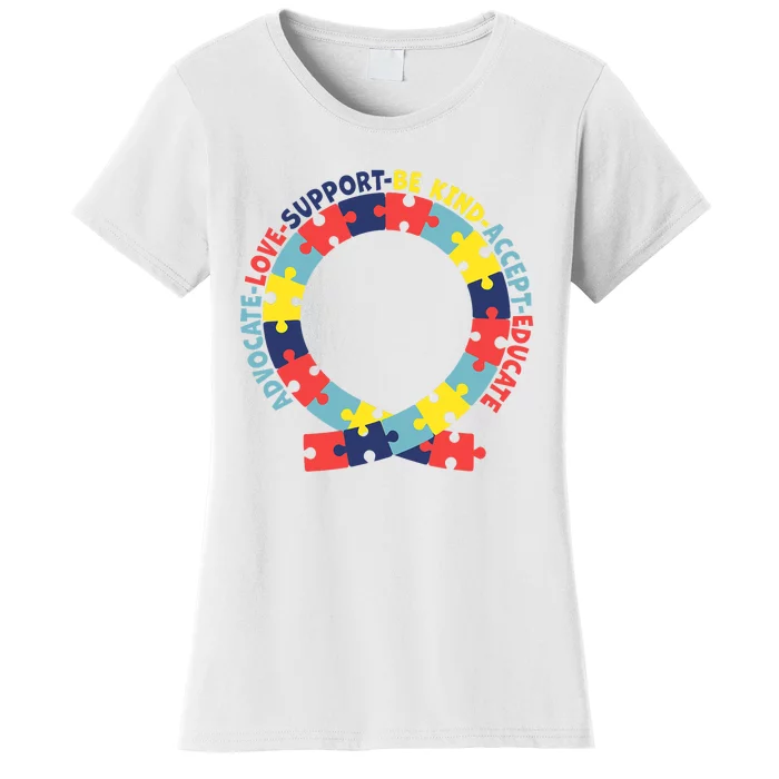 Support Educate Advocate Love Autism Awareness Puzzle Ribbon Women's T-Shirt