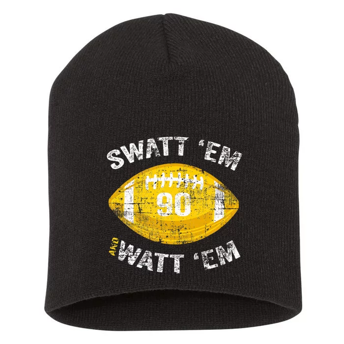 Swatt ‘Em And Watt ‘Em Football Vintage Short Acrylic Beanie