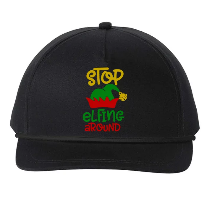 Stop Elfing Around Christmas Elf Funny Novelty Holiday Item Meaningful Gift Snapback Five-Panel Rope Hat