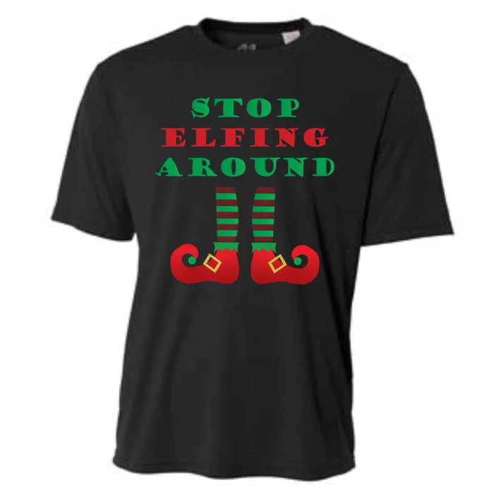 Stop Elfing Around Christmas Elf Shoes Funny Holiday Saying Gift Cooling Performance Crew T-Shirt