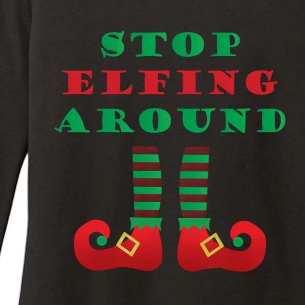 Stop Elfing Around Christmas Elf Shoes Funny Holiday Saying Gift Womens CVC Long Sleeve Shirt