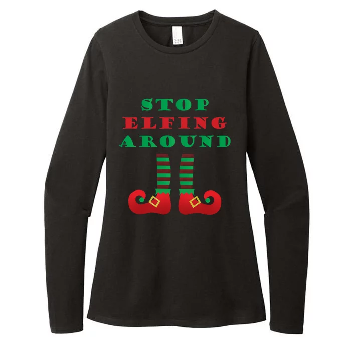 Stop Elfing Around Christmas Elf Shoes Funny Holiday Saying Gift Womens CVC Long Sleeve Shirt