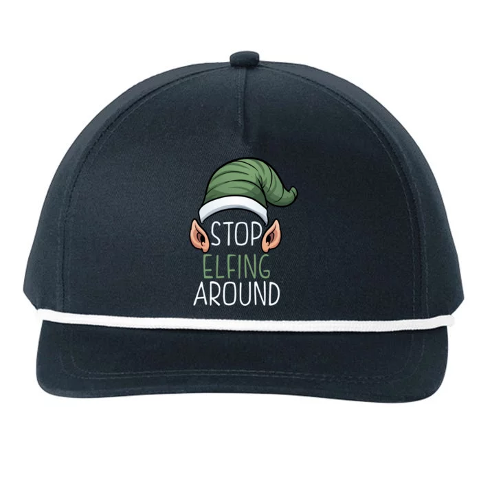 Stop Elfing Around Christmas Holidays Gift Santa Claus Gift Snapback Five-Panel Rope Hat