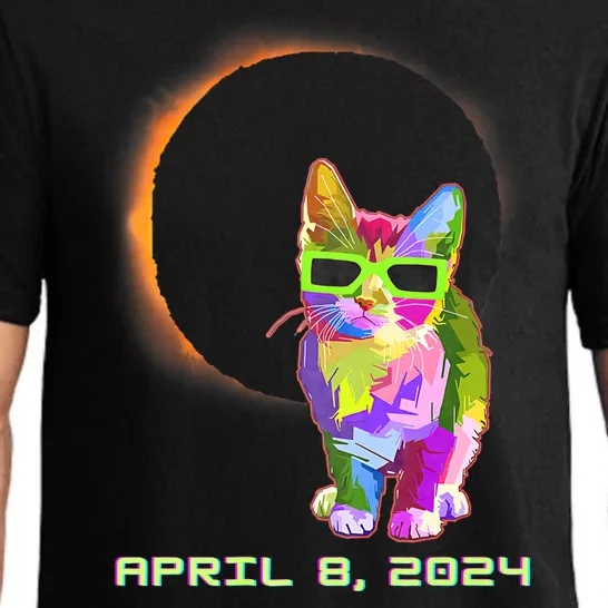 Solar Eclipse April 8 2024 Cat Wearing Eclipse Glasses Pajama Set