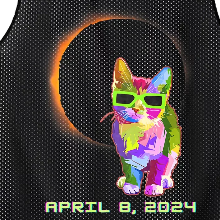 Solar Eclipse April 8 2024 Cat Wearing Eclipse Glasses Mesh Reversible Basketball Jersey Tank