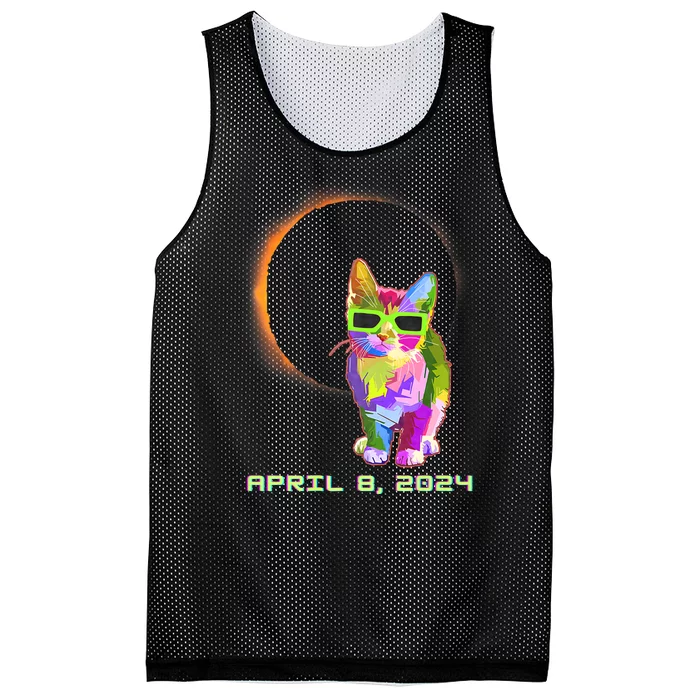 Solar Eclipse April 8 2024 Cat Wearing Eclipse Glasses Mesh Reversible Basketball Jersey Tank