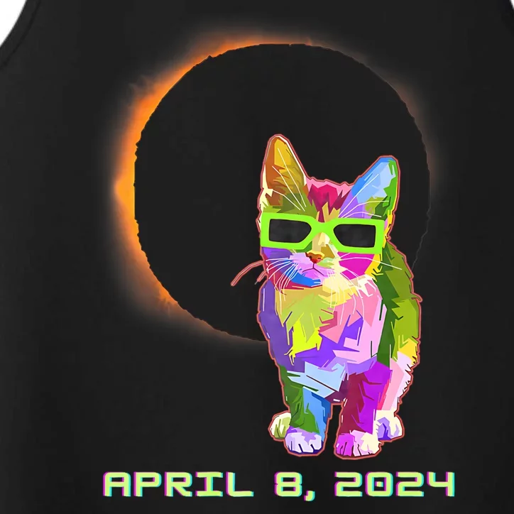 Solar Eclipse April 8 2024 Cat Wearing Eclipse Glasses Performance Tank