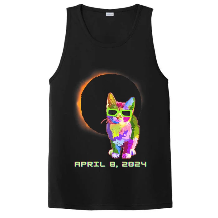 Solar Eclipse April 8 2024 Cat Wearing Eclipse Glasses Performance Tank