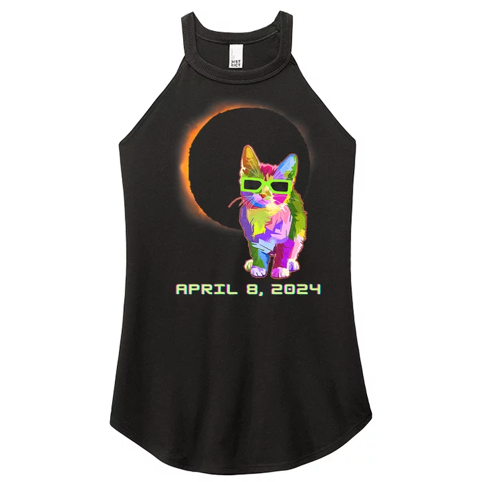 Solar Eclipse April 8 2024 Cat Wearing Eclipse Glasses Women’s Perfect Tri Rocker Tank