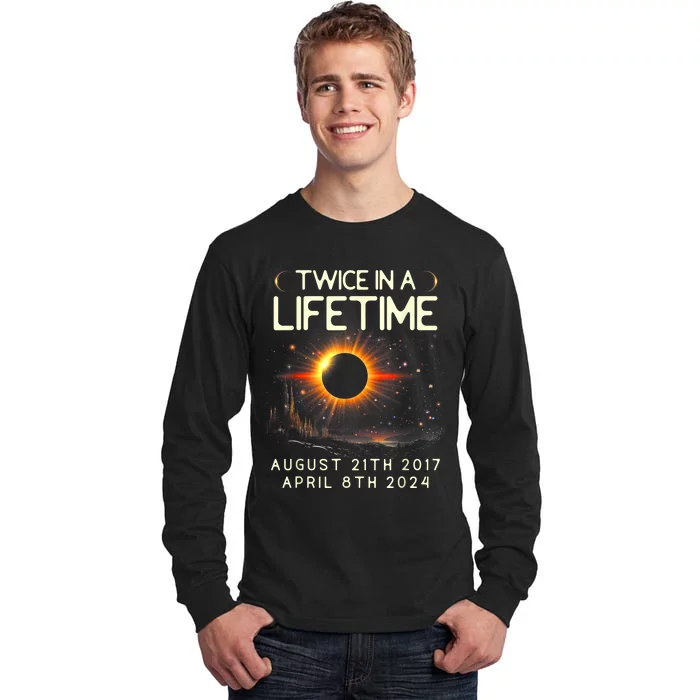 Solar Eclipse Astronomy Twice In Lifetime 2024 Solar Eclipse Tall Long Sleeve T-Shirt