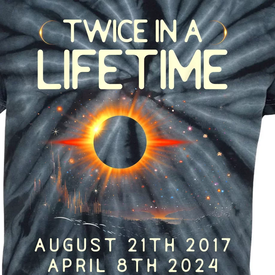 Solar Eclipse Astronomy Twice In Lifetime 2024 Solar Eclipse Kids Tie-Dye T-Shirt