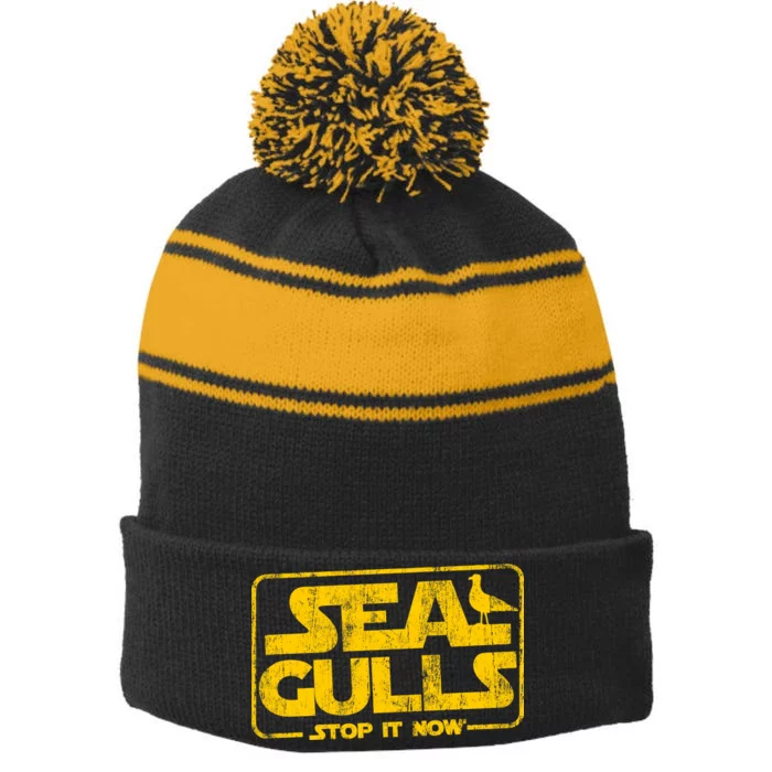 Seagulls Stop it Now Stripe Pom Pom Beanie