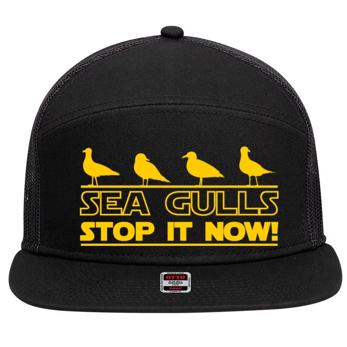 Seagulls Stop it Now Funny Meme 7 Panel Mesh Trucker Snapback Hat