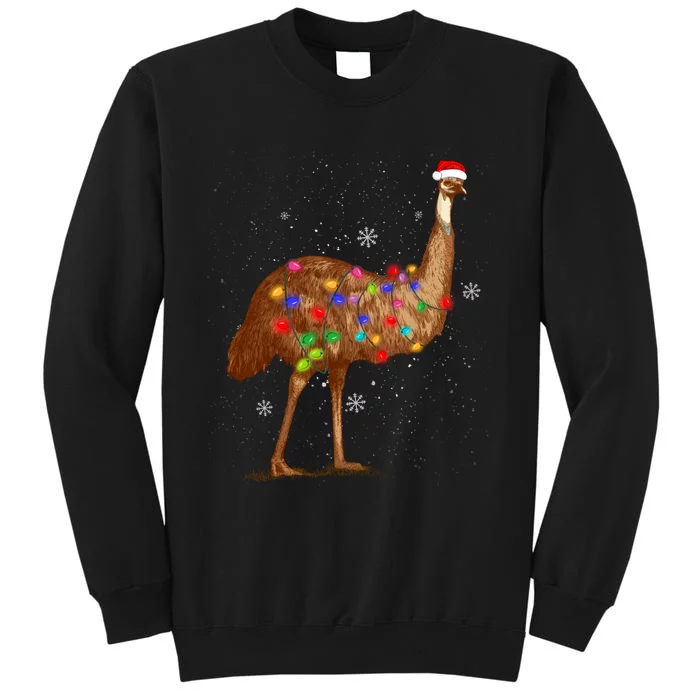 Santa Emu Bird With Christmas Lights Funny Xmas Celebration Tall Sweatshirt