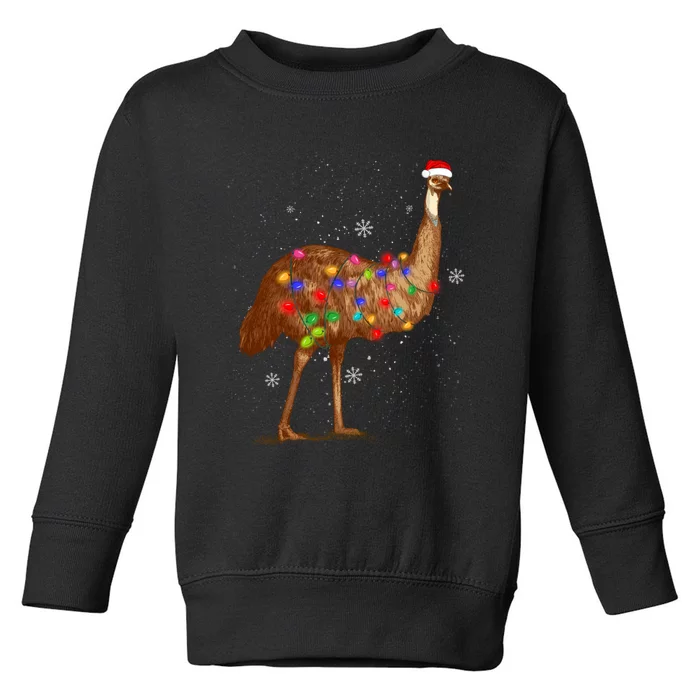 Santa Emu Bird With Christmas Lights Funny Xmas Celebration Toddler Sweatshirt