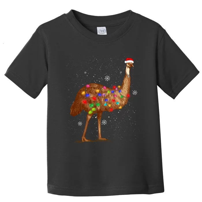 Santa Emu Bird With Christmas Lights Funny Xmas Celebration Toddler T-Shirt