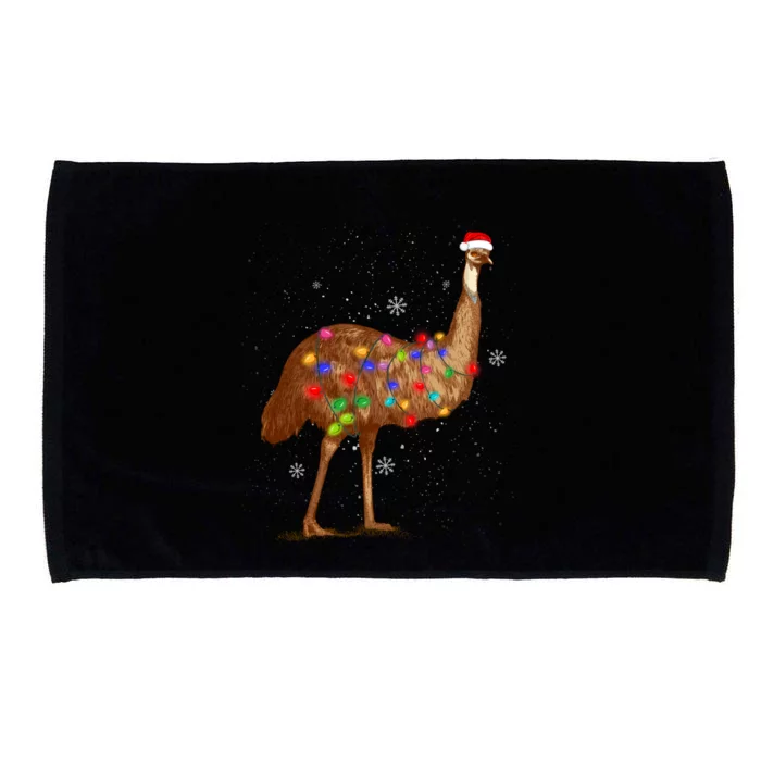 Santa Emu Bird With Christmas Lights Funny Xmas Celebration Microfiber Hand Towel