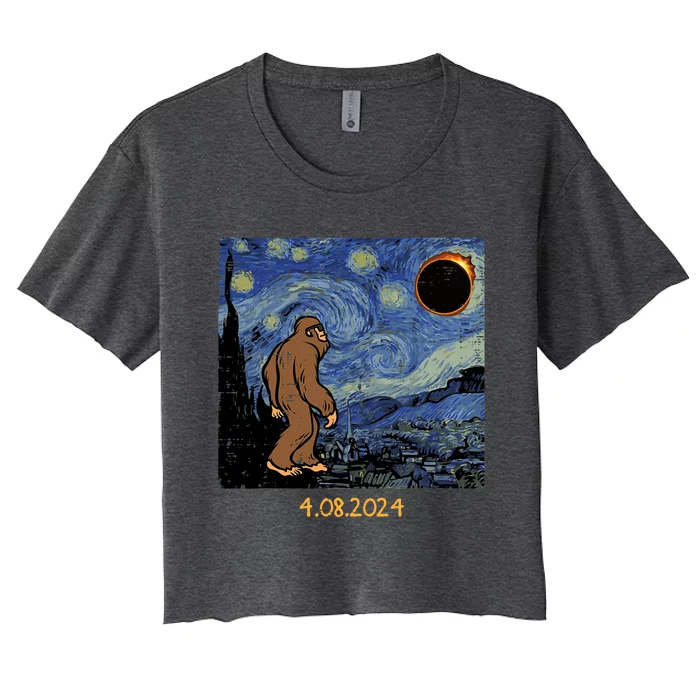 Solar Eclipse Bigfoot Starry Night Sasquatch Women's Crop Top Tee