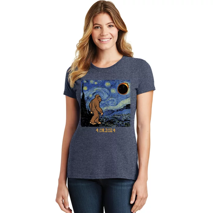 Solar Eclipse Bigfoot Starry Night Sasquatch Women's T-Shirt