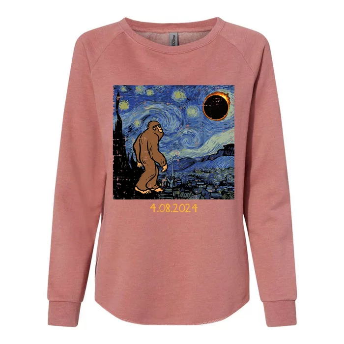 Solar Eclipse Bigfoot Starry Night Sasquatch Womens California Wash Sweatshirt