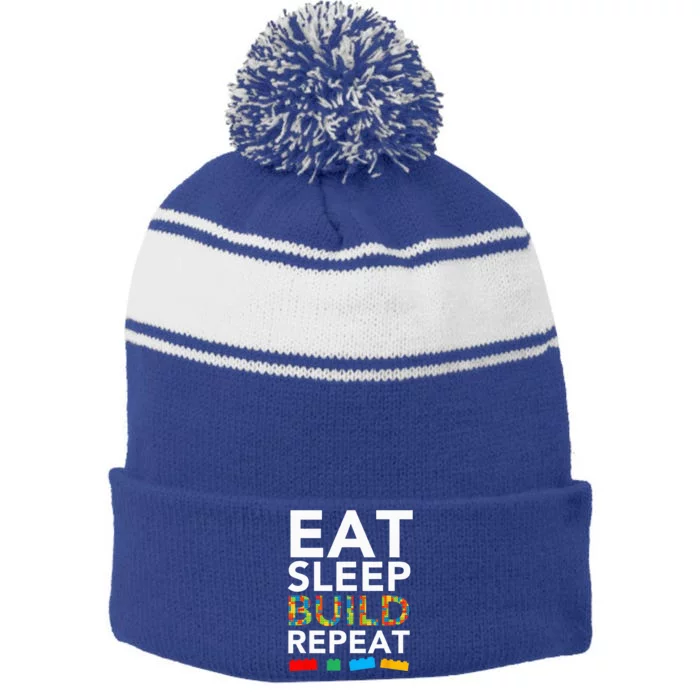 Sleep Eat Build Repeat Building Blocks Bricks Master Builder Stripe Pom Pom Beanie