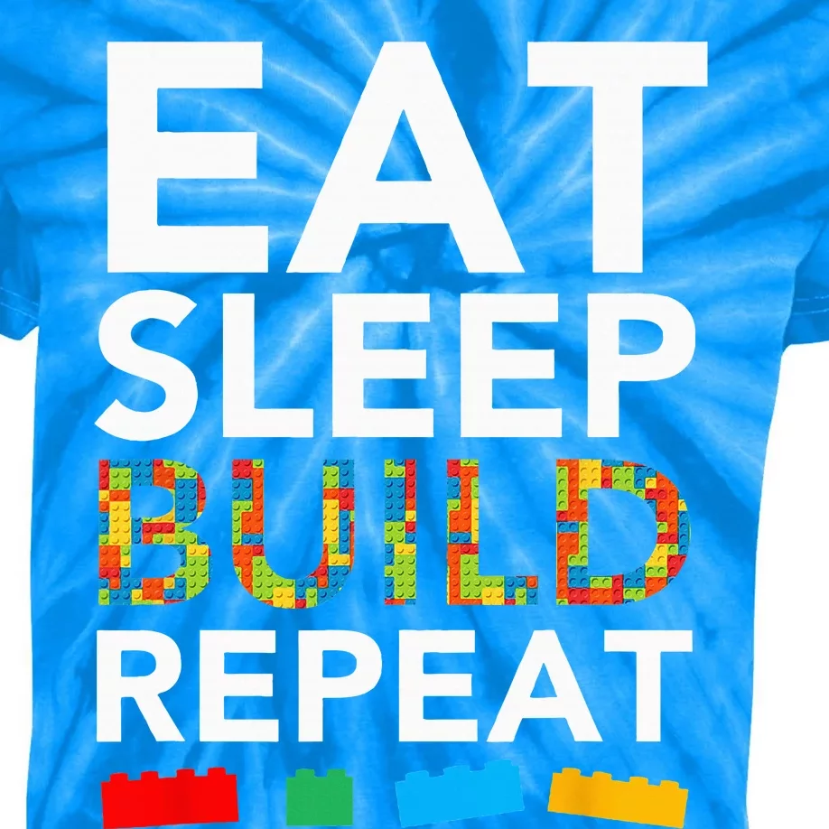 Sleep Eat Build Repeat Building Blocks Bricks Master Builder Kids Tie-Dye T-Shirt