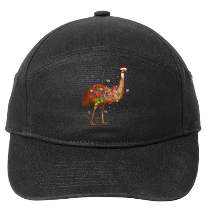 Santa Emu Bird With Christmas Lights Funny Xmas Celebration 7-Panel Snapback Hat