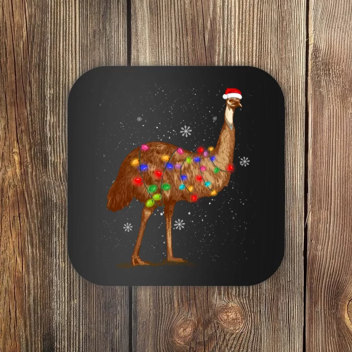 Santa Emu Bird With Christmas Lights Funny Xmas Celebration Coaster