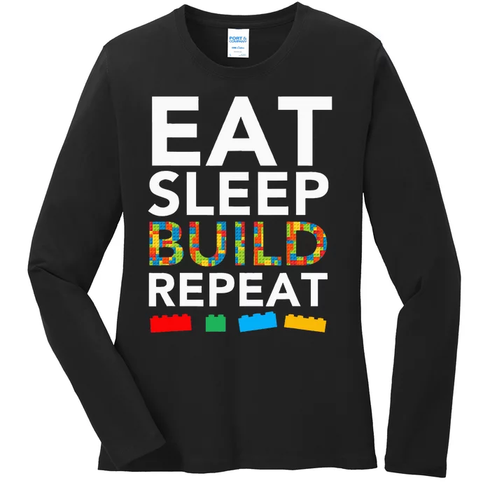 Sleep Eat Build Repeat Building Blocks Bricks Master Builder Ladies Long Sleeve Shirt