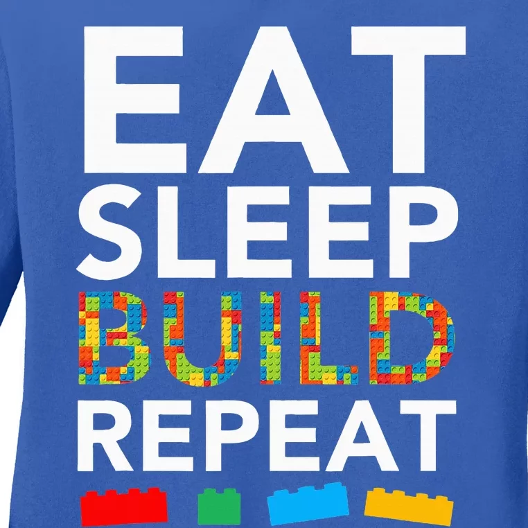 Sleep Eat Build Repeat Building Blocks Ladies Long Sleeve Shirt